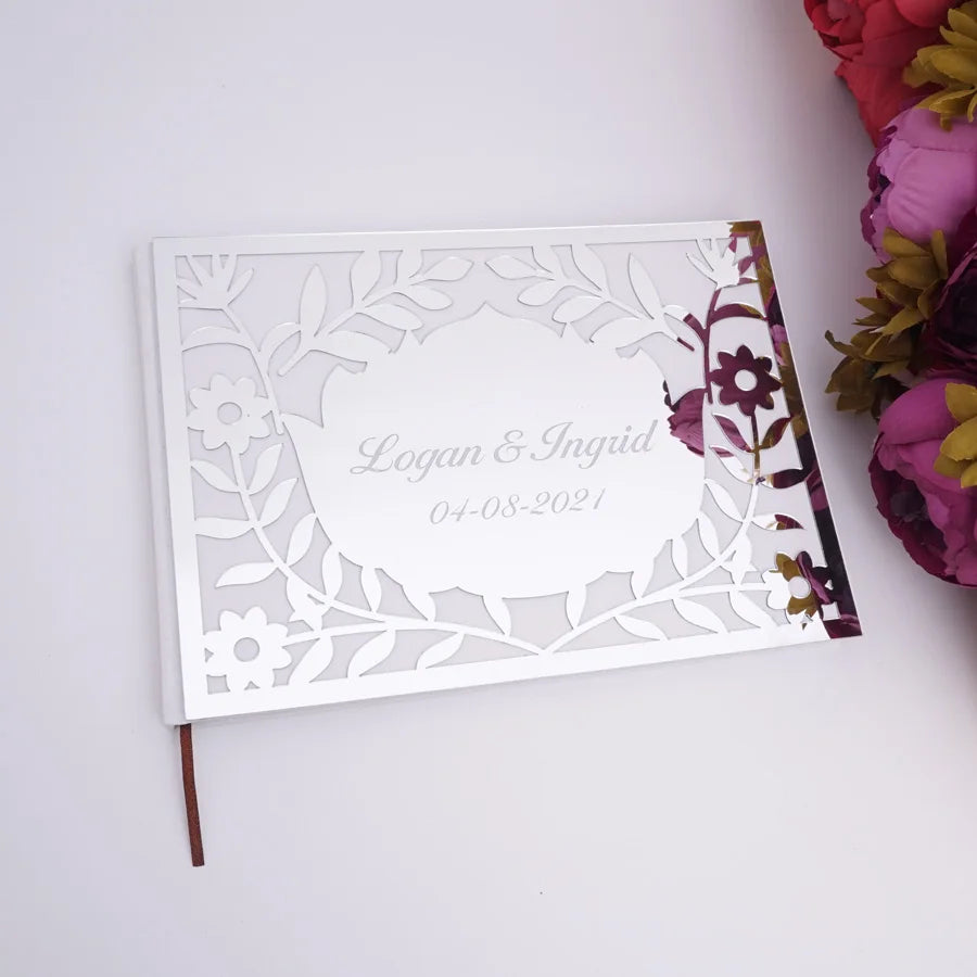 Livre d'Or de Mariage Personnalisé : Couverture Miroir Acrylique Horizontal