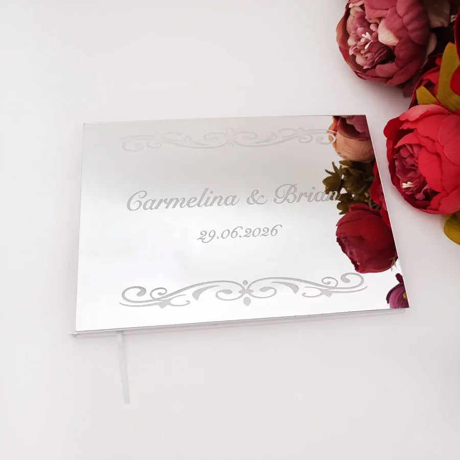 Livre d'Or de Mariage Personnalisé : Couverture Miroir Acrylique Horizontal