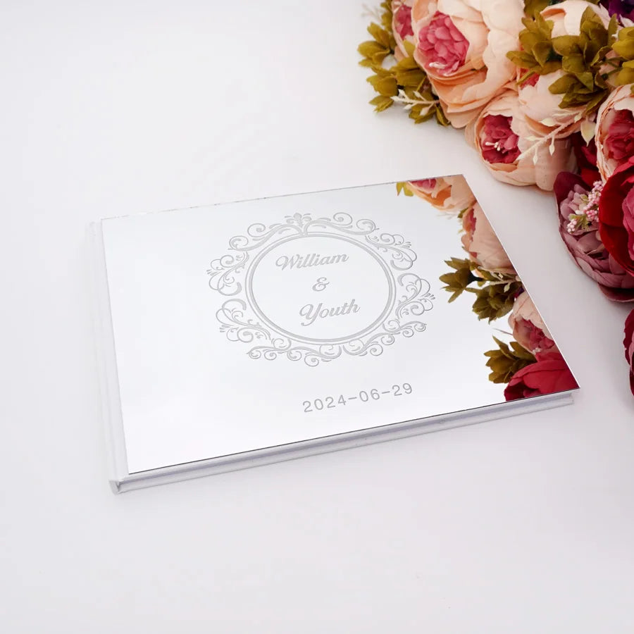 Livre d'Or de Mariage Personnalisé : Couverture Miroir Acrylique Horizontal