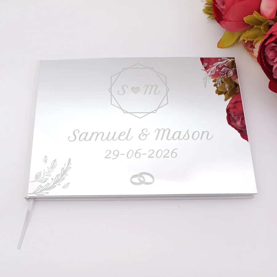 Livre d'Or de Mariage Personnalisé : Couverture Miroir Acrylique Horizontal
