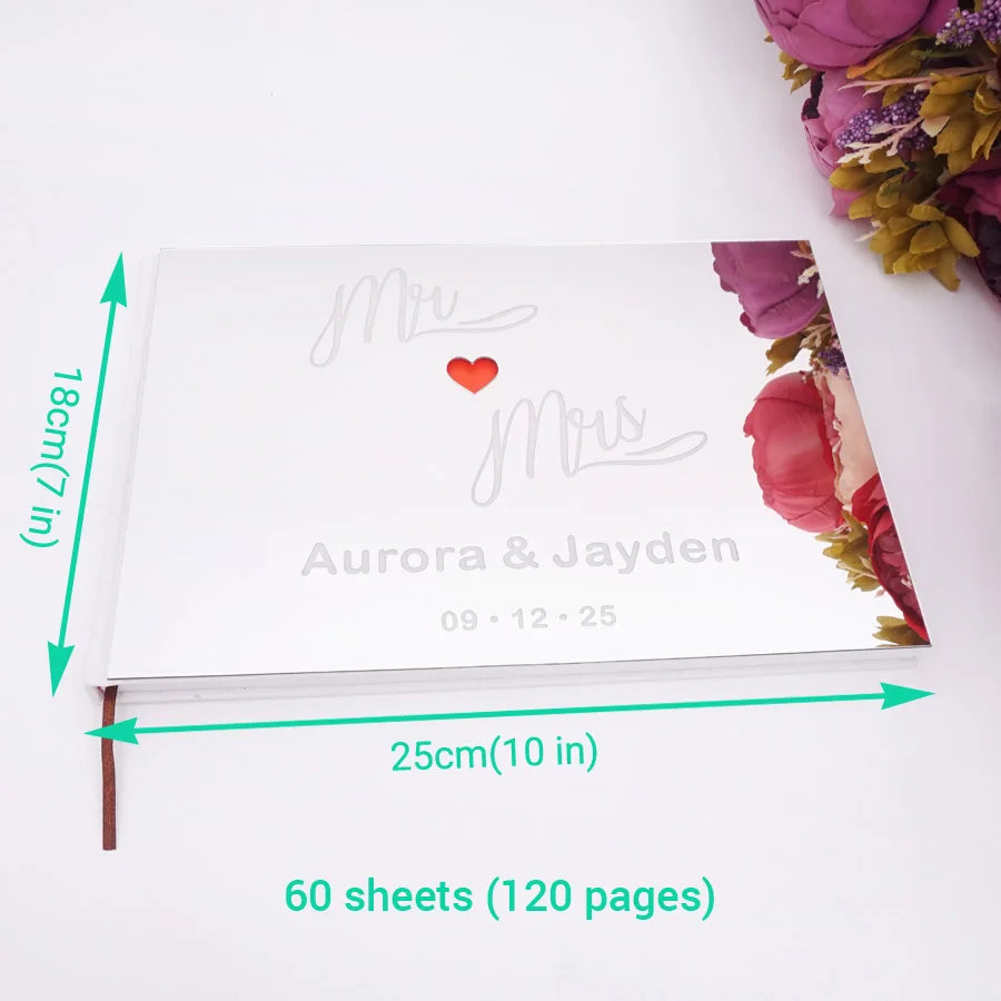 Livre d'Or de Mariage Personnalisé : Couverture Miroir Acrylique Horizontal