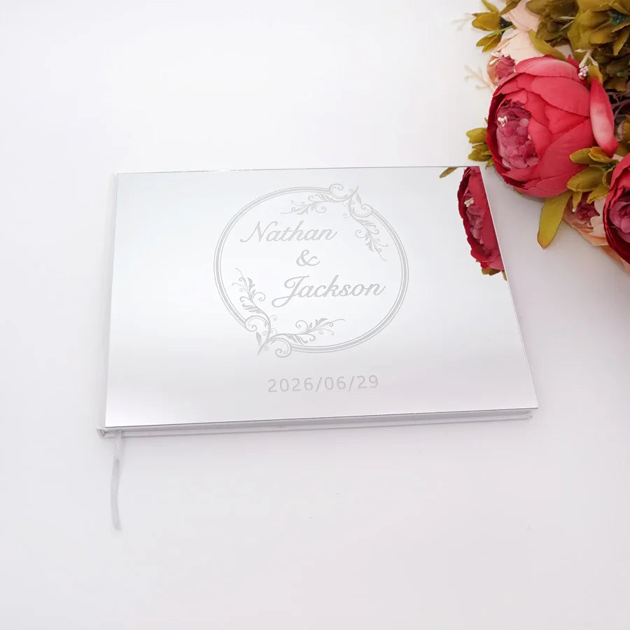 Livre d'Or de Mariage Personnalisé : Couverture Miroir Acrylique Horizontal