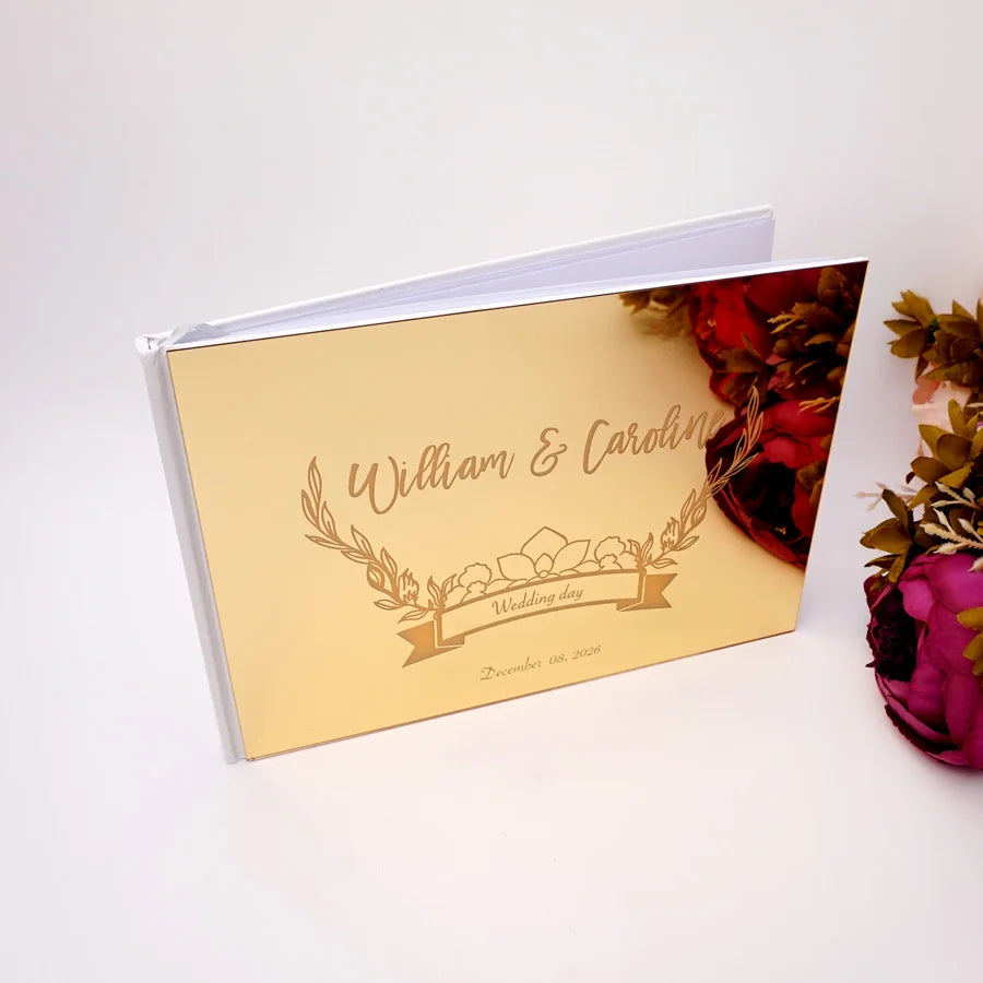 Livre d'Or de Mariage Personnalisé : Couverture Miroir Acrylique Horizontal