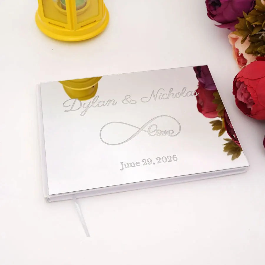 Livre d'Or de Mariage Personnalisé : Couverture Miroir Acrylique Horizontal