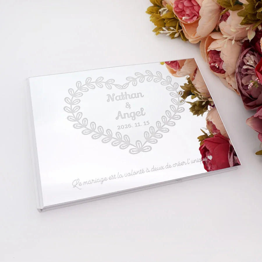 Livre d'Or de Mariage Personnalisé : Couverture Miroir Acrylique Horizontal