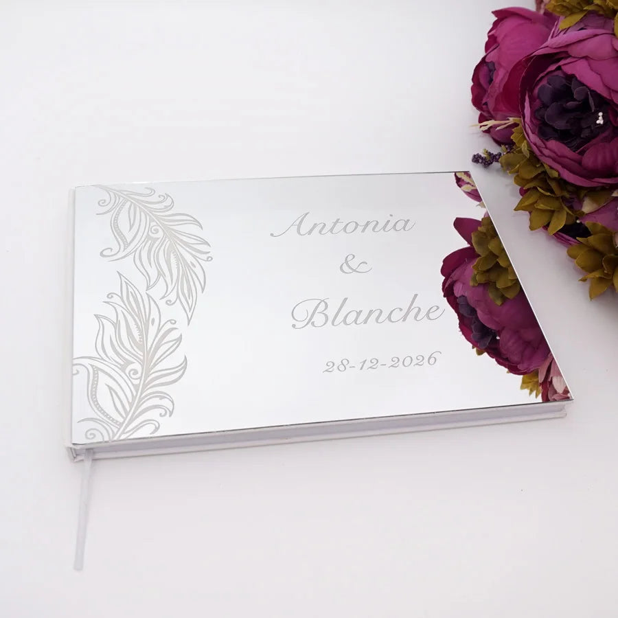 Livre d'Or de Mariage Personnalisé : Couverture Miroir Acrylique Horizontal