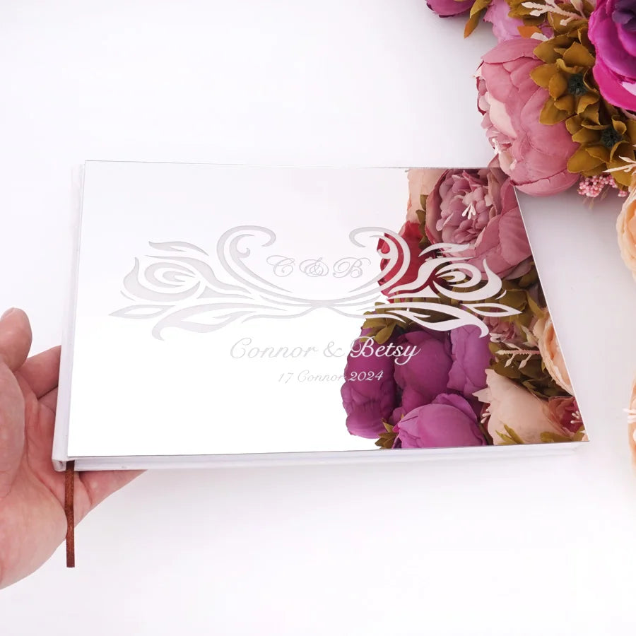 Livre d'Or de Mariage Personnalisé : Couverture Miroir Acrylique Horizontal
