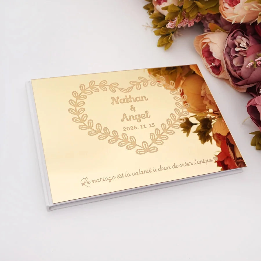 Livre d'Or de Mariage Personnalisé : Couverture Miroir Acrylique Horizontal