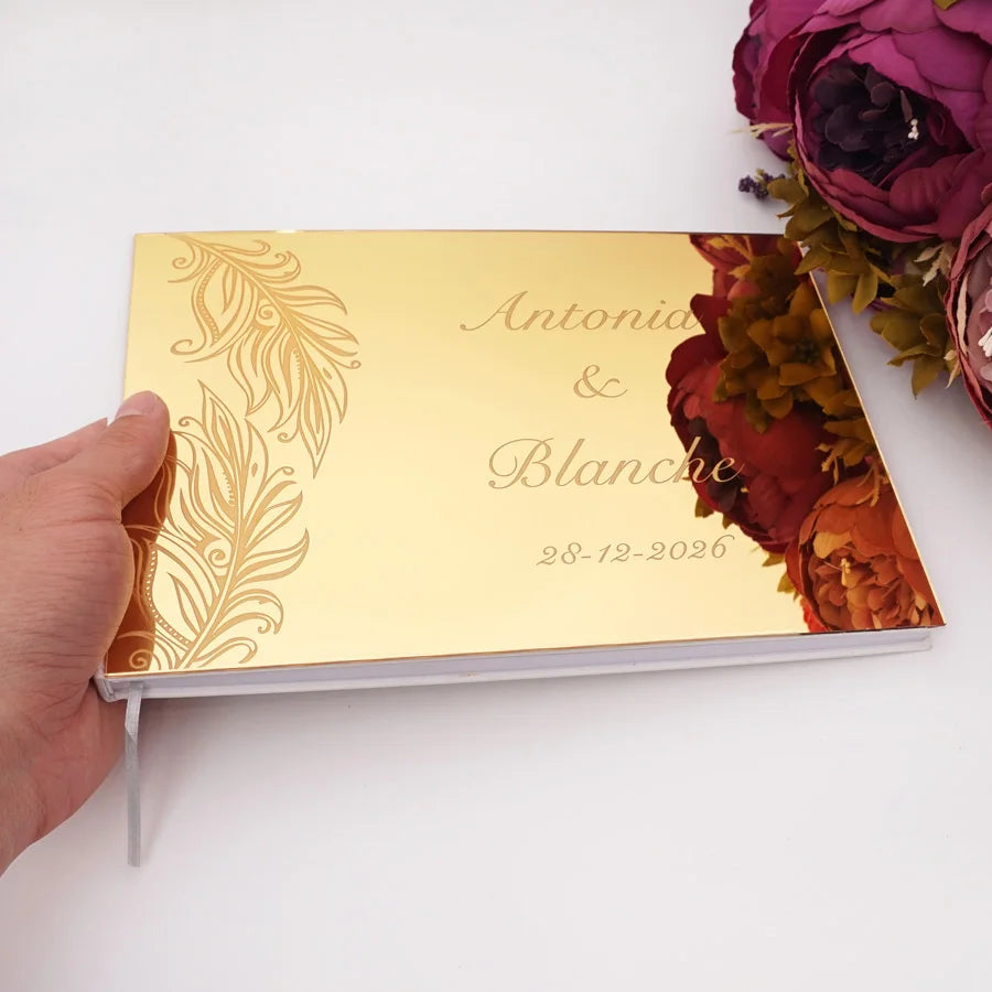Livre d'Or de Mariage Personnalisé : Couverture Miroir Acrylique Horizontal