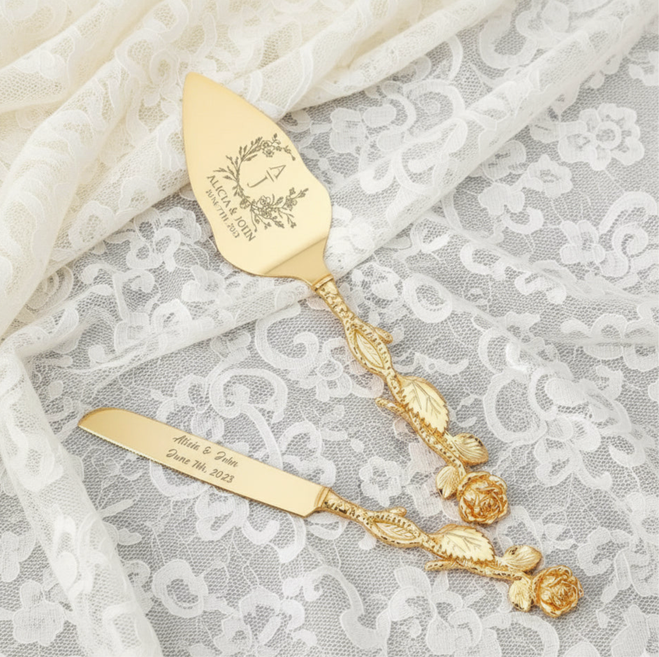 Lot Spatule/Couteau Fleur D’or Personnalisés