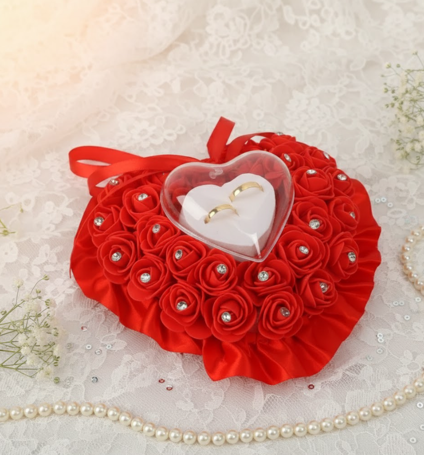 Coussin Porte-Alliance Romantique - Forme de cœur