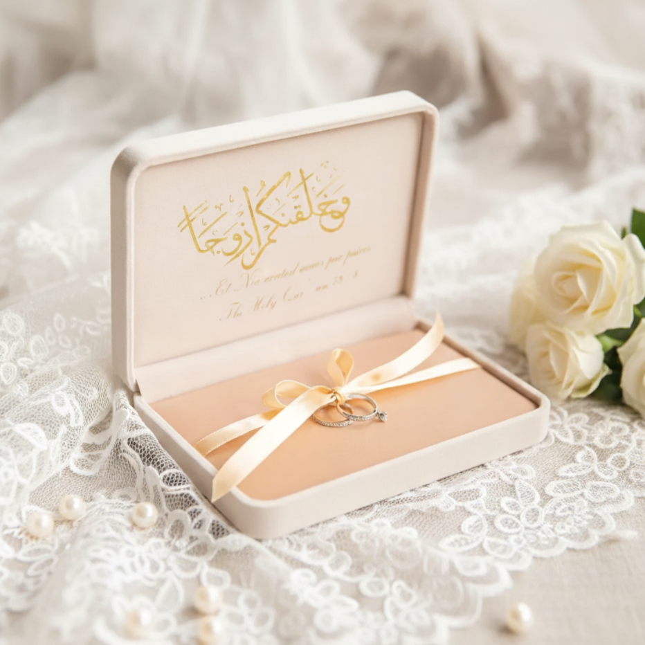 Boîte à bijoux en flanelle personnalisée – Coffret élégant pour mariage & cadeaux