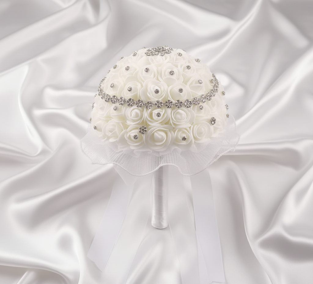 Bouquet Zahra – Roses avec strass, manche simple