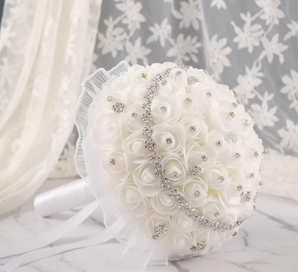 Bouquet Zahra – Roses avec strass, manche simple