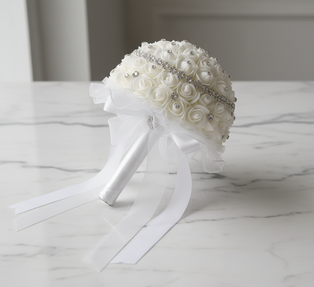 Bouquet Zahra – Roses avec strass, manche simple