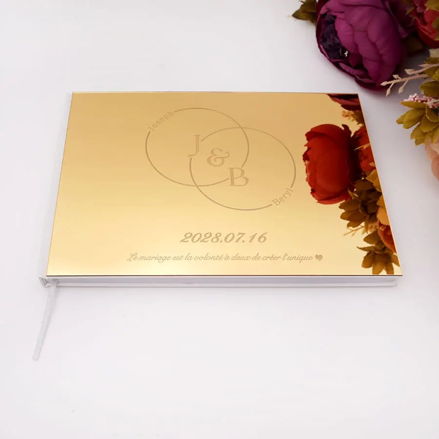 Livre d'Or de Mariage Personnalisé : Couverture Miroir Acrylique Horizontal