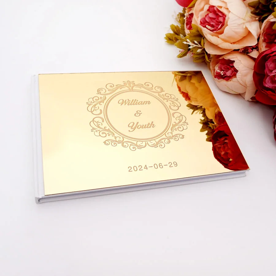 Livre d'Or de Mariage Personnalisé : Couverture Miroir Acrylique Horizontal