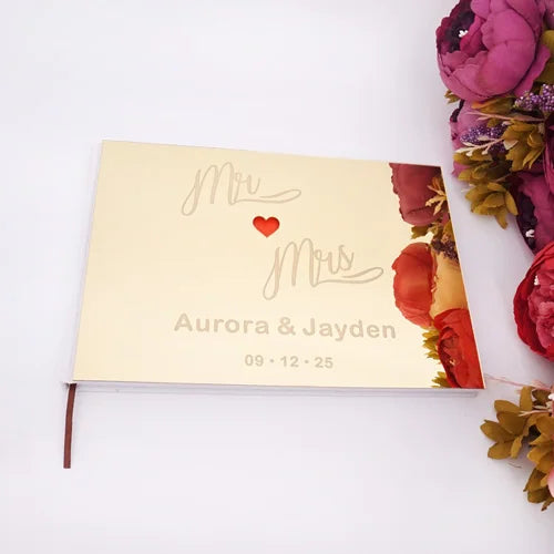 Livre d'Or de Mariage Personnalisé : Couverture Miroir Acrylique Horizontal