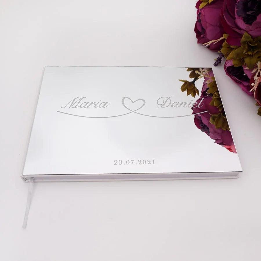 Livre d'Or de Mariage Personnalisé : Couverture Miroir Acrylique Horizontal