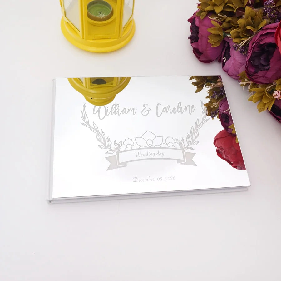 Livre d'Or de Mariage Personnalisé : Couverture Miroir Acrylique Horizontal