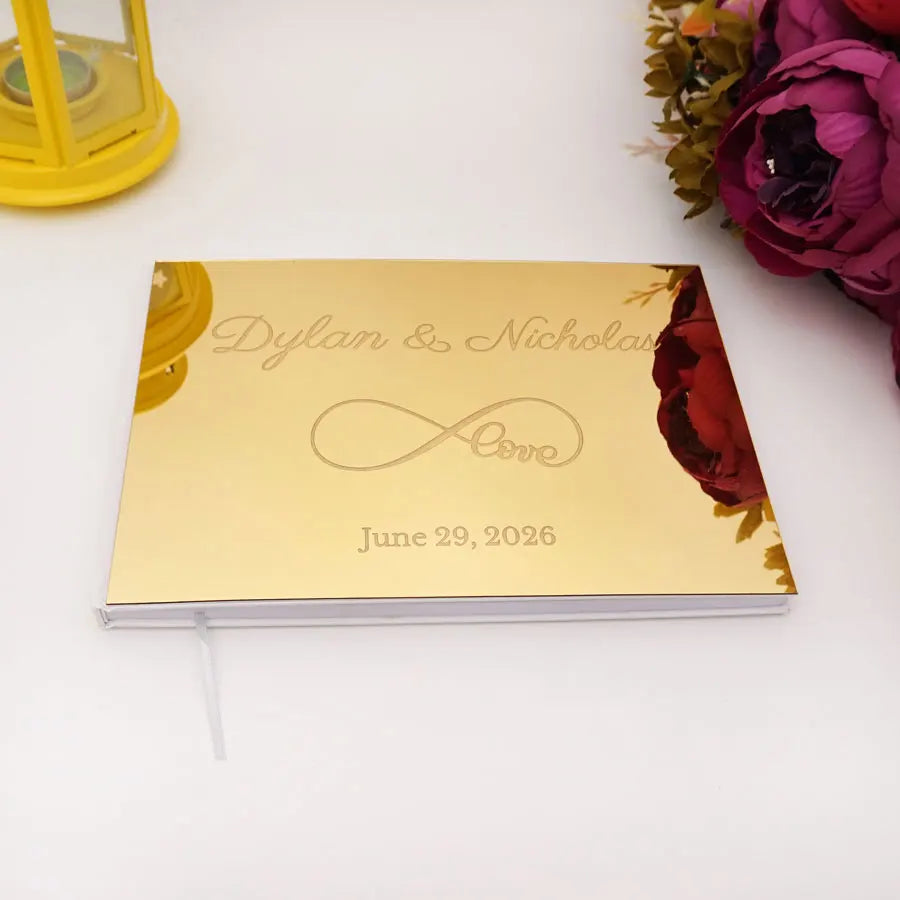 Livre d'Or de Mariage Personnalisé : Couverture Miroir Acrylique Horizontal