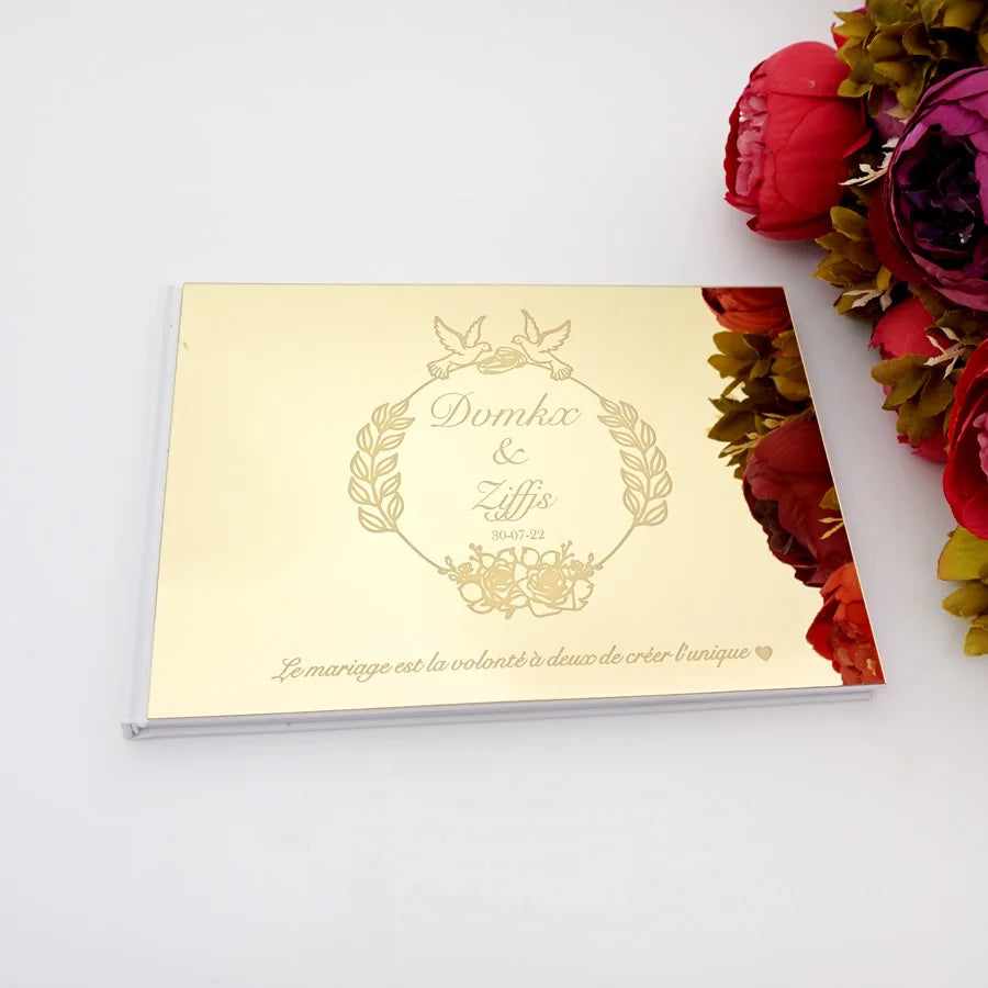 Livre d'Or de Mariage Personnalisé : Couverture Miroir Acrylique Horizontal