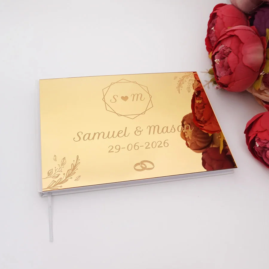 Livre d'Or de Mariage Personnalisé : Couverture Miroir Acrylique Horizontal