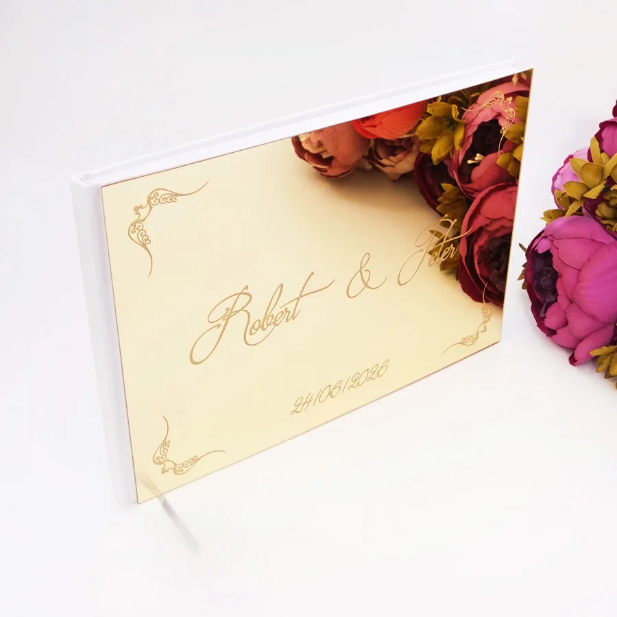 Livre d'Or de Mariage Personnalisé : Couverture Miroir Acrylique Horizontal