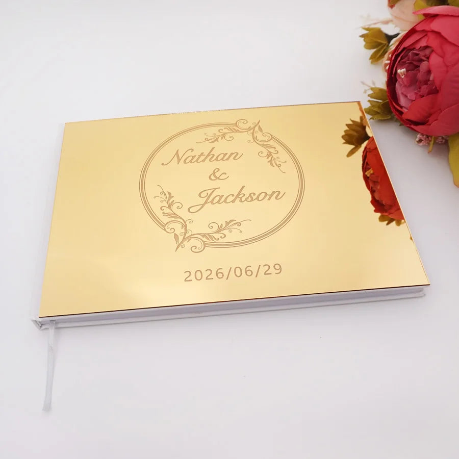 Livre d'Or de Mariage Personnalisé : Couverture Miroir Acrylique Horizontal
