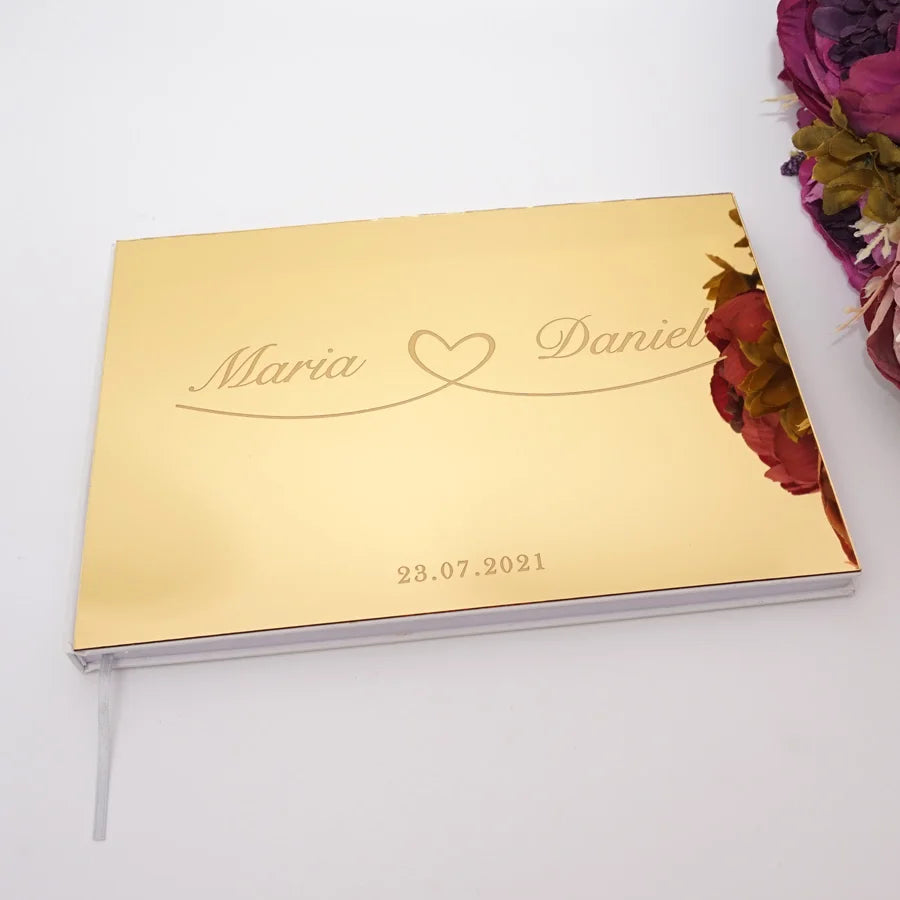 Livre d'Or de Mariage Personnalisé : Couverture Miroir Acrylique Horizontal