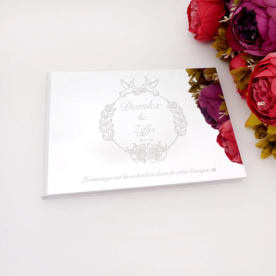 Livre d'Or de Mariage Personnalisé : Couverture Miroir Acrylique Horizontal