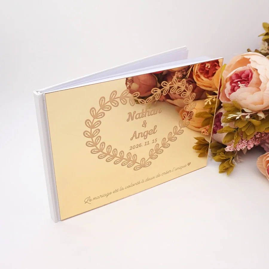 Livre d'Or de Mariage Personnalisé : Couverture Miroir Acrylique Horizontal