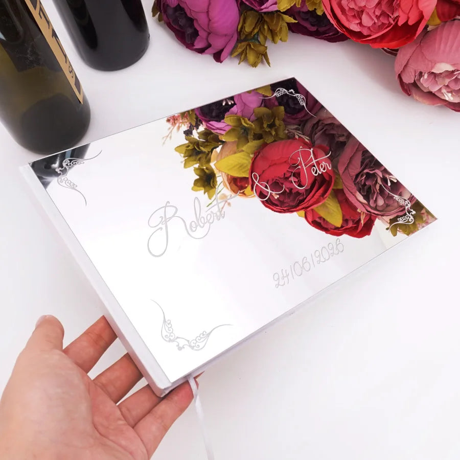 Livre d'Or de Mariage Personnalisé : Couverture Miroir Acrylique Horizontal