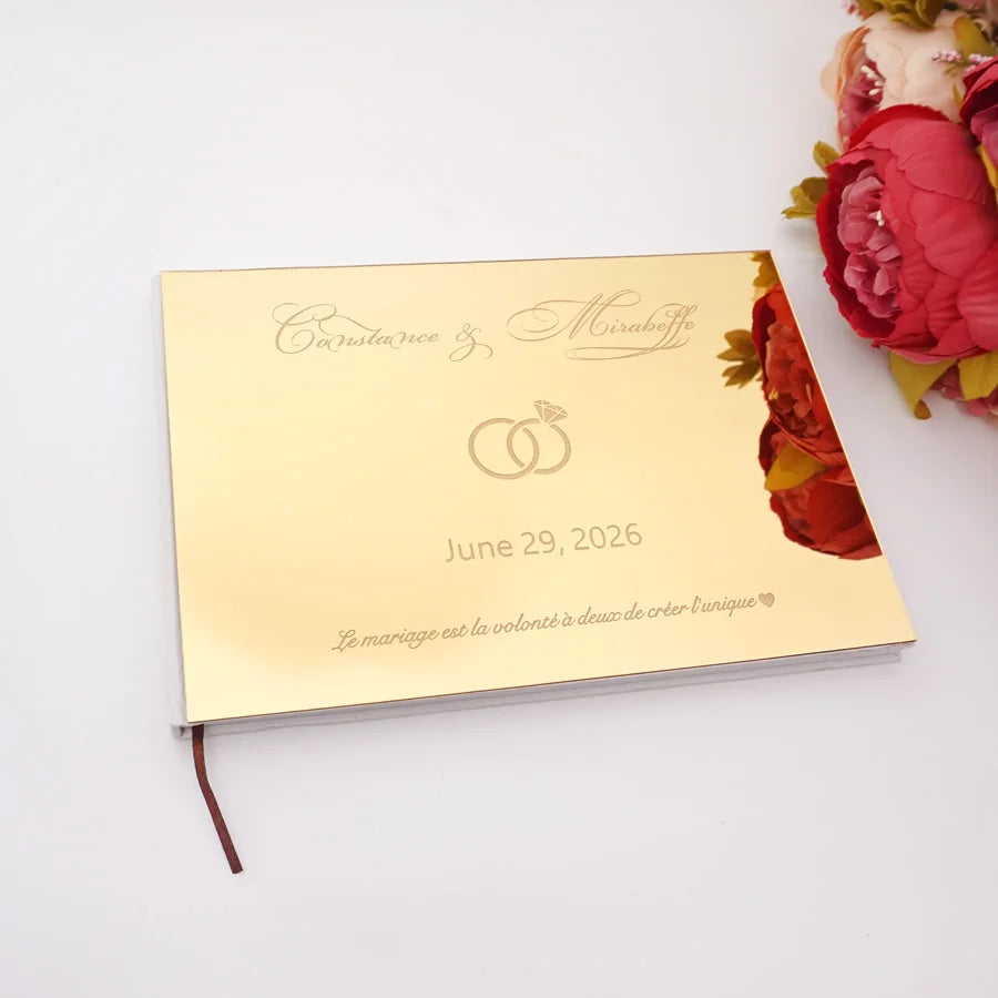 Livre d'Or de Mariage Personnalisé : Miroir Élégant Portrait