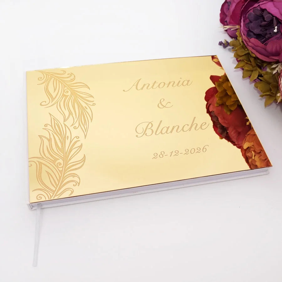 Livre d'Or de Mariage Personnalisé : Couverture Miroir Acrylique Horizontal