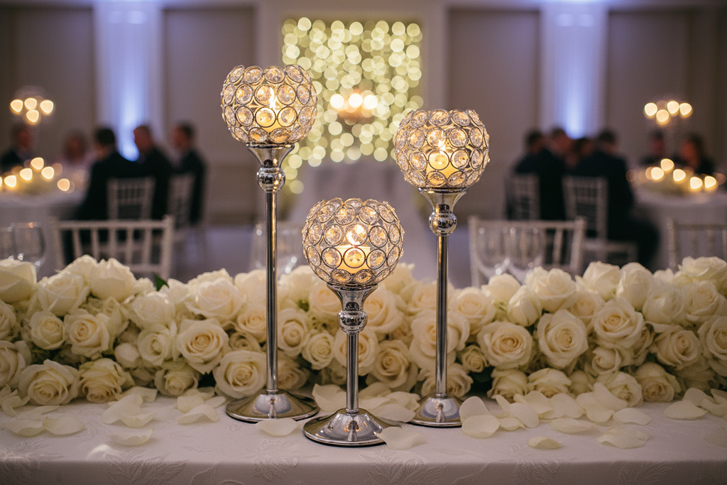 Bougeoirs cristal argentés centre de table mariage