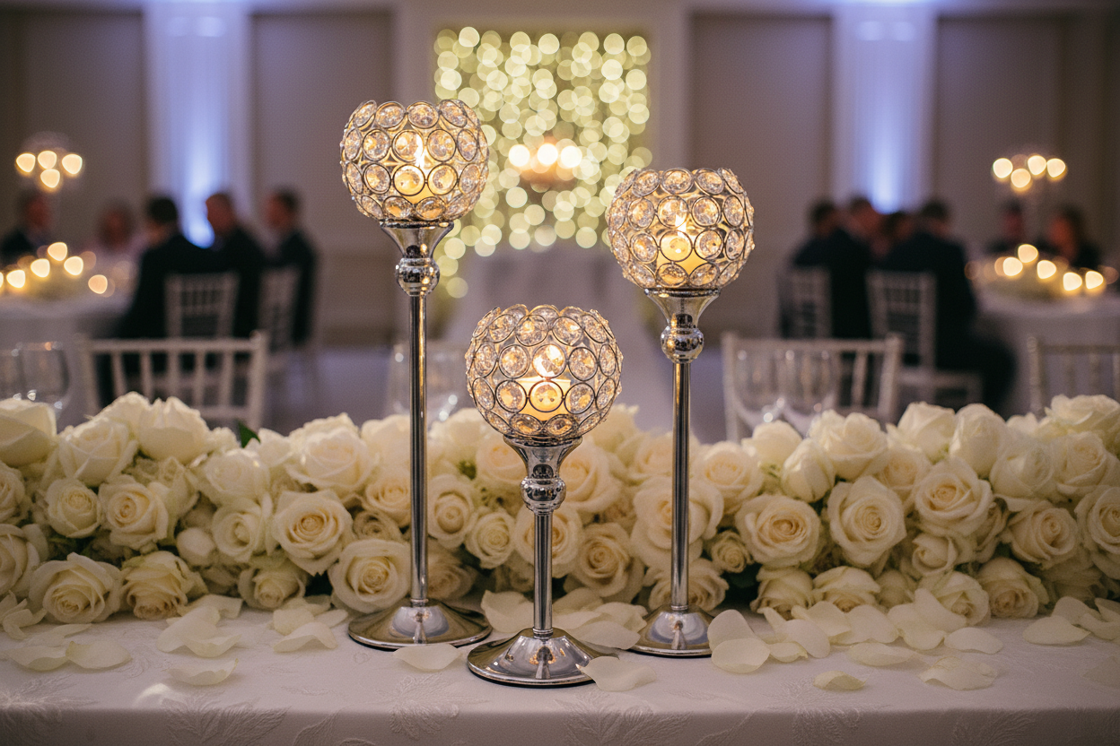 Bougeoirs cristal argentés centre de table mariage