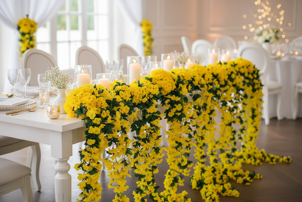 Guirlande jaune table mariage